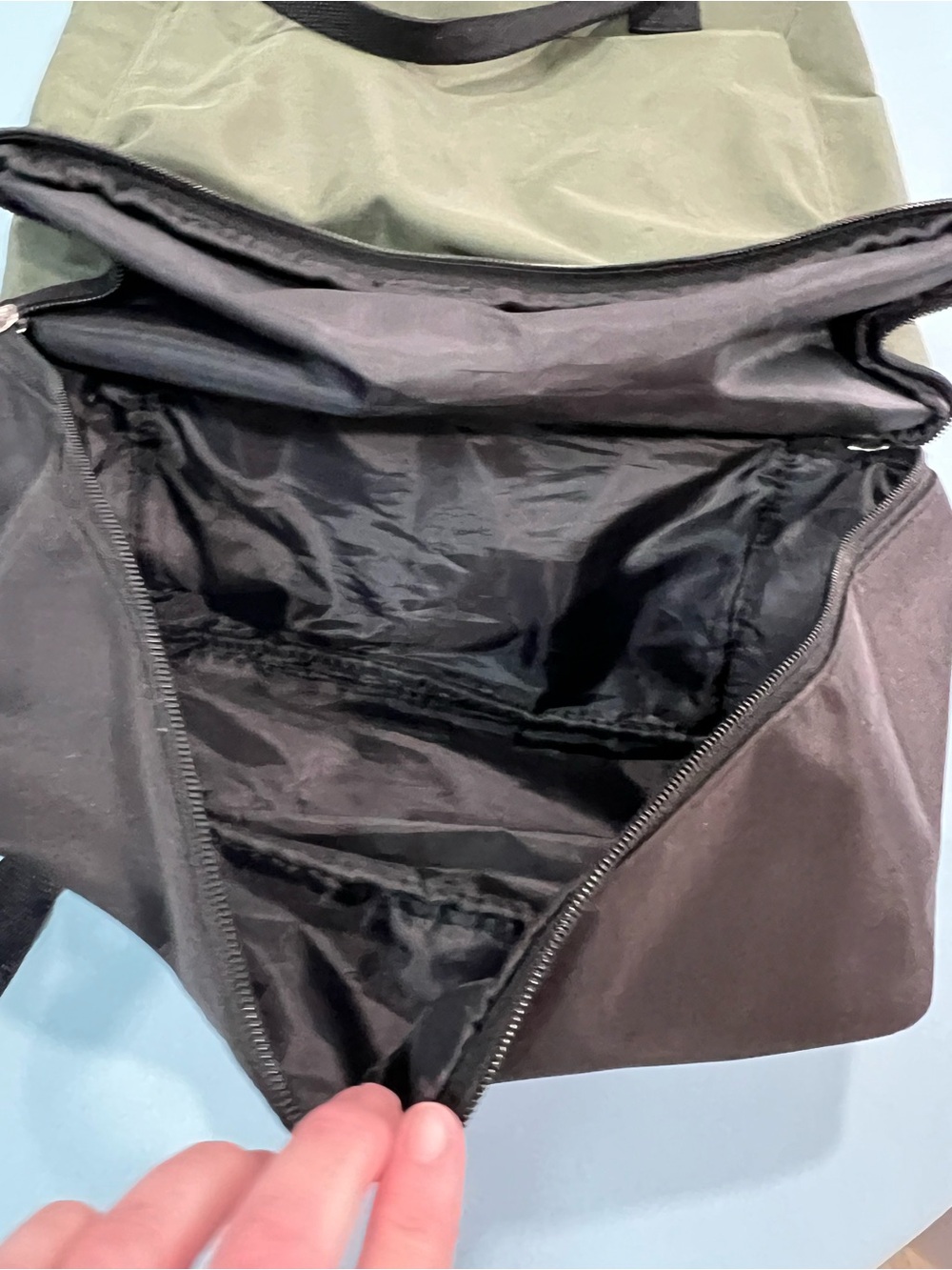 DSW Olive and Black Two-Tone Travel Backpack Tote - Picture 12 of 13